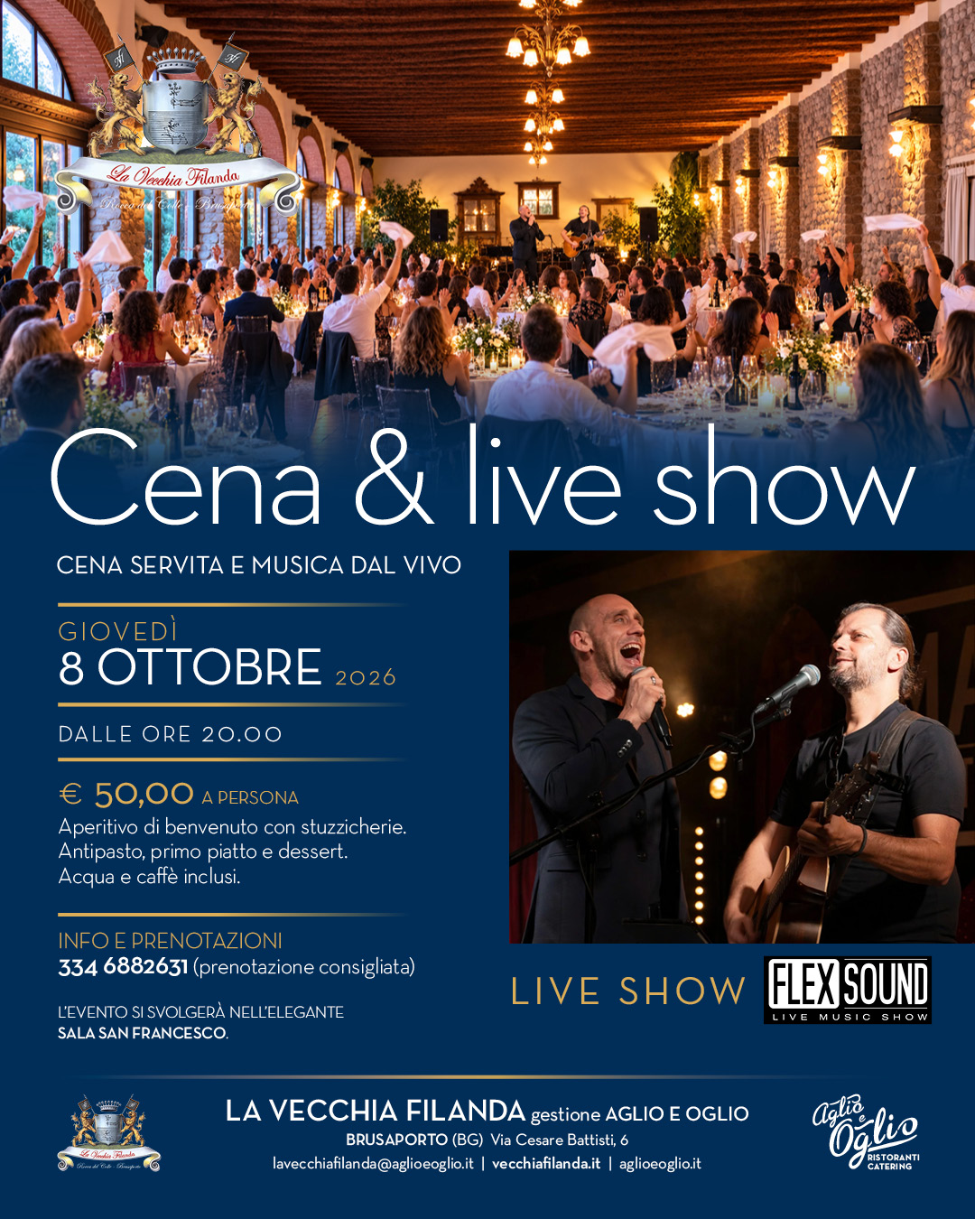 Cena e Live Show | Giovedì 8 ottobre 2026